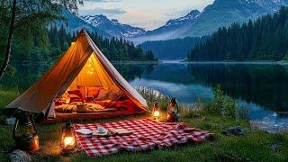 Cozy Campfire Retreat | Jazz Relaxing Music, Coffee, Lakeside Experience for Perfect Relaxation