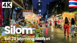 [4K UHD] Walking around Silom Soi 20 Morning Market in Bangkok, Thailand