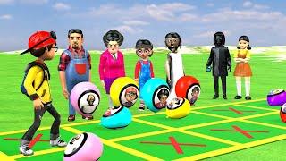 Scary Teacher 3D vs Squid Game Long Jump Explode Balloon Mask 5 Times Challenge