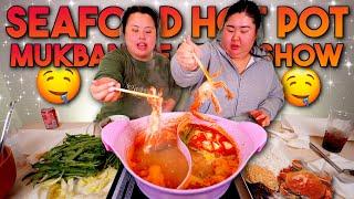 Seafood Hot Pot Mukbang 먹방 Eating Show (Giant Shrimp + Mussels + Fish Balls + Octopus + Ramen)