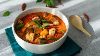 Thai Red Curry Chicken & Squash Recipe แกงเผ็ดไก่ - Hot Thai Kitchen