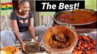 Cooking Ghana's (West Africa) Most Common Food | Palm Nut Soup With Rice Balls | Living In Ghana