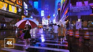 RAIN Walk New York ️ Rainy Night in Manhattan Walking tour 4K 60 fps