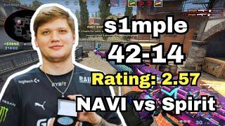 【4K】2021 s1mple (42-14) Rating 2.57 NAVI vs Spirit | Classic CSGO POV 15 #csgo #pov