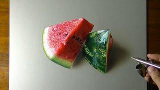 DRAWING WATERMELON - How to Draw 3D Art in less than 5 hours