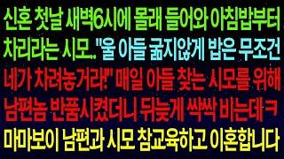 사연열차신혼첫날 새벽6시에 몰래 들어와 아침밥 차리는 시모  매일 아들 보러 오는 시모를 위해 남편 반품시켰더니 게거품 제대로 무는데ㅋㅋ두 모자 참교육하고 이혼합니다!#실화