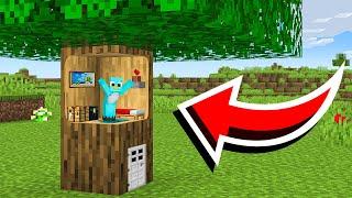 How to Build a TINY SECRET BASE Inside a TREE in Minecraft