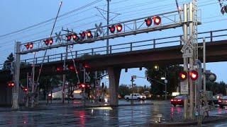 Railroad Crossing's With Double Overhead Cantilevers Towers On One Side Compilation [4K]