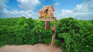 Survival Couple Camping Building a Private Luxury Bamboo House Incredible Over High Than the Forest