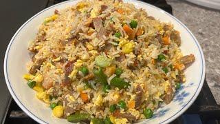 Quick easy Chinese BBQ pork (char siu) fried rice recipe | FullHappyBelly