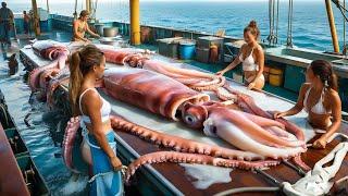 THE BIGGEST SQUID EVER - Fishermen Haul in TONS of Giant Squid with Just Handlines!