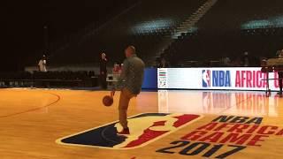 Theirry Henry shoots the basketball from half court using his feet (2017)