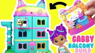 Gabby's Dollhouse Celebration House Balcony Builds with Cakey, Pandy, and Baby Box Dolls