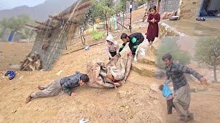 In the heart of the storm: Aghaqarbun's effort to save his donkey from the rain and strong winds