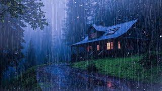 Goodbye Insomnia With Heavy RAIN Sound | Rain Sounds On Old Roof In Foggy Forest At Night ,Relax