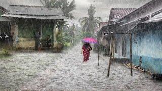 Walk in the Village In Heavy Rain and Horrible Storm | Thunderstorms and Strong Winds of Rural Life