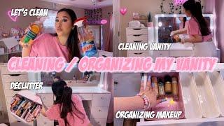 CLEANING/ORGANIZING MY VANITY 2023  | organizing my makeup collection