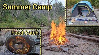 Camping, Hiking Down A Dried Up River Bed With Cave