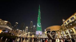 Pakistani Flag at BurjKhalifa 14 Aug 2024  Pakistani Flag  Burj Khalifa lights up celebrate its 78th