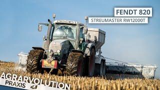 Fendt 820 + Lorenz Reißl Streumaster RW12000T • spreading lime | Agrarvolution Praxis