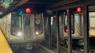 MTA NYCT: R160 (E)/(F) Express and (M)/(R) Local Train Action at Jackson Heights Roosevelt Avenue