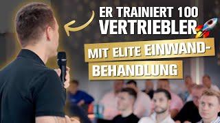 Vertriebstraining: Elite Einwandbehandlung vor 100 Verkäufern