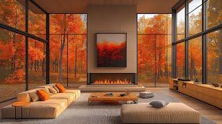 October Jazz Background With Crackling Fireplace Sounds - Soft Jazz In A Warm Autumn Living Room