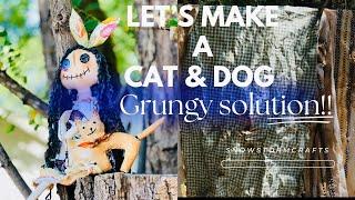 Primitive animal series pt.4 How to hand stitch a Cat & Dog #diy #primitive