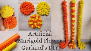 How to make PomPom Style Handmade Plastic Marigold Garland Flower Toran|Centerpiece|DecorFestivalDIY