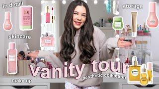 VANITY TOUR  aesthetic makeup & skincare collection | organisation storage