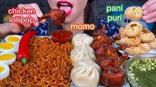 ASMR SPICY NOODLES CHICKEN LOLLIPOP CHICKEN MOMO PANI PURI MASSIVE Eating Sounds