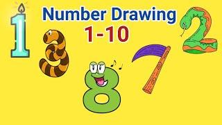 How to draw pictures using number 1-10| Easy number drawing step by step|