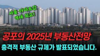 충격적 부동산 규제정책이 발표되었습니다, 공포의 2025년 부동산 전망, 서울 아파트값 최고!