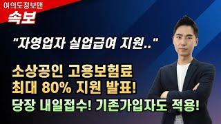 (속보)소상공인 실업급여 고용보험료 최대80% 지원한다! 기존가입자도 적용된다. 당장 내일 부터 // 지원방법 설명