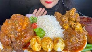 ASMR EATING MUTTON KEEMA CURRY,SPICY WHOLE CHICKEN CURRY,EXTRA GRAVY,RICE AND SALAD *FOOD VIDEO*