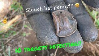 METAL DETECTING with my kids! Finding 10 Targets! We unearth a cool PENNY SLOUCH HAT !!! 