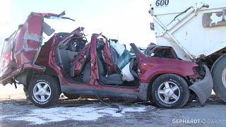 Teen girl extricated after car-street sweeper collision in West Valley City