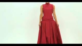 Oscar de la Renta Ruby Red Taffeta Drop Waist Gown