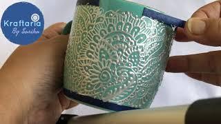 Henna style dot painting on a ceramic cup. dot painting idea on a coffee cup.