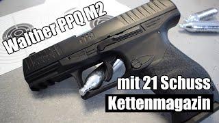 Walther PPQ M2 mit 21 Schuss Kettenmagazin von Umarex (4,5 mm Diabolo Druckluftwaffe)