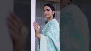 Tiffany Blue Handwoven Banarasi Tussar Georgette Saree | Shivangi Kasliwal