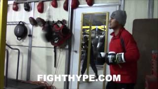 MIKEY GARCIA BEGINS TRAINING; WORKS THE DOUBLE END BAG