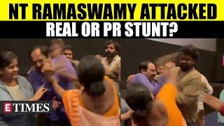 Chaos Erupts in Hyderabad Theatre as Actor NT Ramaswamy Get Attacked by Fan | Watch