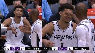 Victor Wembanyama and Chris Paul having fun on bench after Wemby 5x5 game vs Jazz