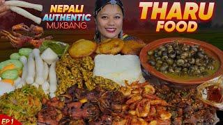 Authentic Nepali Mukbang: Tharu Food Special | Dhikri, Ghongi, Crabs, Prawns, pork & More