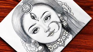 How to draw maa durga face pencil sketch for beginners | Navaratri special maa durga drawing