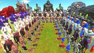 TRIPPLE WAR - DEMON TEAM vs HAND WEAPONS TEAM vs ALIEN TEAM - Animal Revolt Battle Simulator