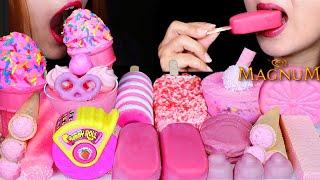 ASMR PINK DESSERTS (PINK MAGNUM ICE CREAM, SPRINKLE CONE, SOUR GUMMY, STRAWBERRY SHORTCAKE BAR) 먹방