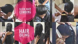 Hair oiling and hairplay by Men | hair massage, Heavy Hair Oiling sleek hair combing oiled hairplay