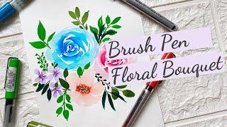 Brush Pen Floral Bouquet | How to Paint Loose Floral Bouquet for Beginners